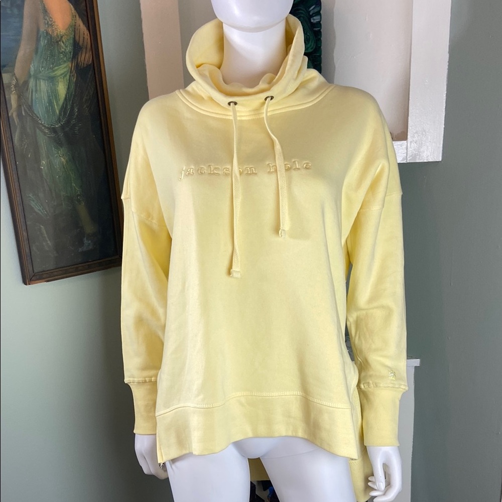 NWT NEW Jackson Hole Souvenir Cowl Sweatshirt Yellow Womens funnel neck medium